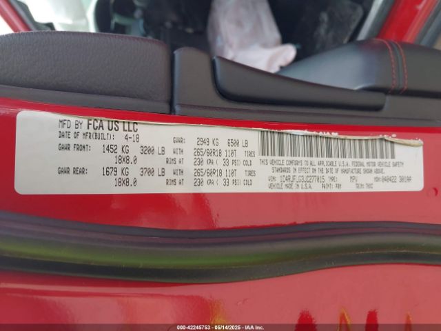1C4RJFLG3JC277015 Jeep Grand Cherokee Trailhawk 4x4