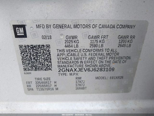 2GNAXJEV6J6283109 Chevrolet lyx - direct injection, vvt, fgt, turbo, alum, gen1