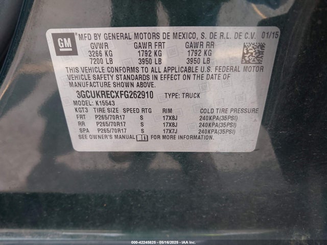 3GCUKRECXFG262910 Chevrolet Silverado 1500 2lt