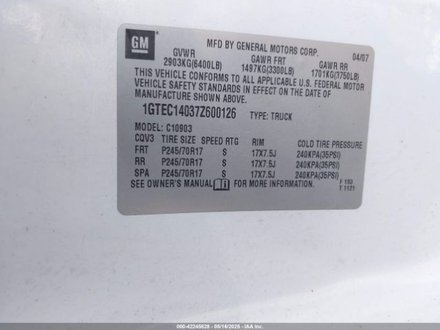 2007 GMC SIERRA 1500 1GTEC14037Z600126 Photo 8