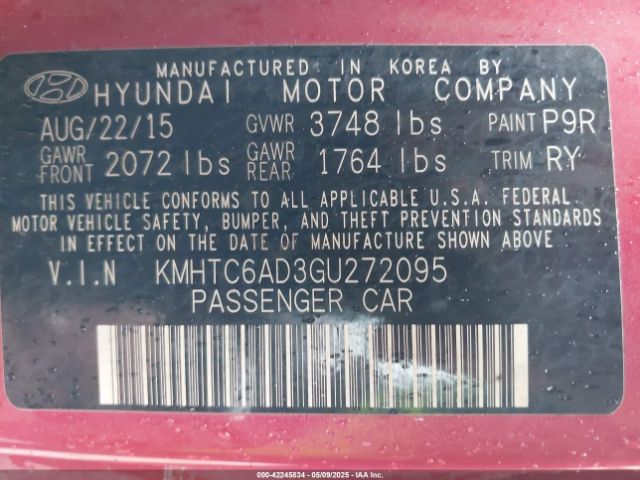 KMHTC6AD3GU272095 Hyundai Veloster