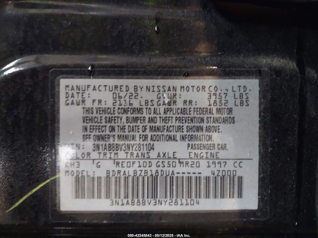 3N1AB8BV3NY281104 Nissan 2022