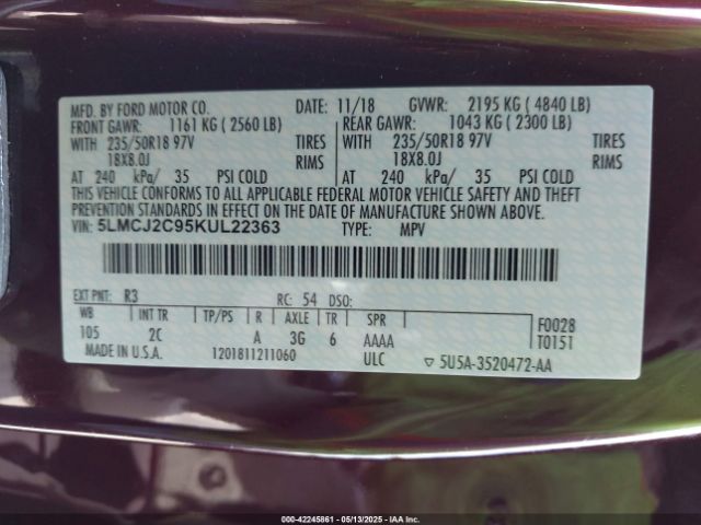 2019 LINCOLN MKC 5LMCJ2C95KUL22363 Photo 8
