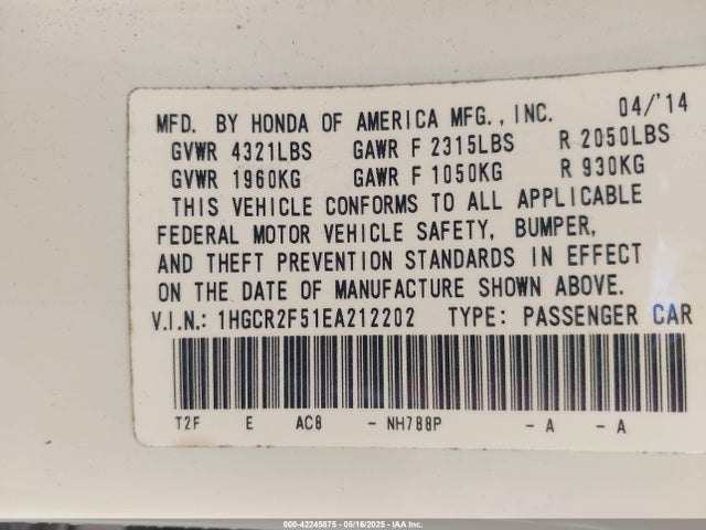 1HGCR2F51EA212202 Honda Accord Sport