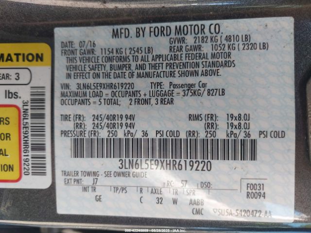 3LN6L5E9XHR619220 Lincoln Mkz Reserve