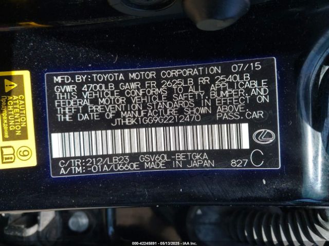 JTHBK1GG9G2212470 Lexus ES 350