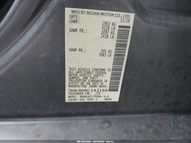 Nissan Altima 2.5 Sv 2019 1N4BL4DV6KC143166 Image 9