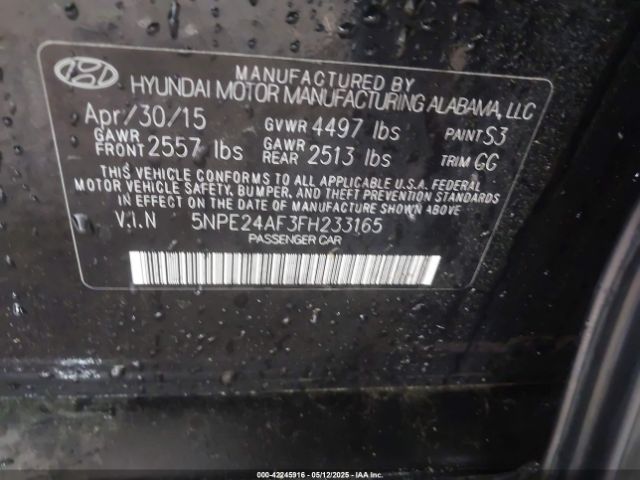 5NPE24AF3FH233165 Hyundai SONATA SE
