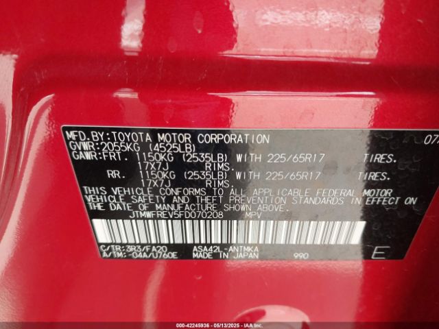 JTMWFREV5FD070208 Toyota Rav4 Xle