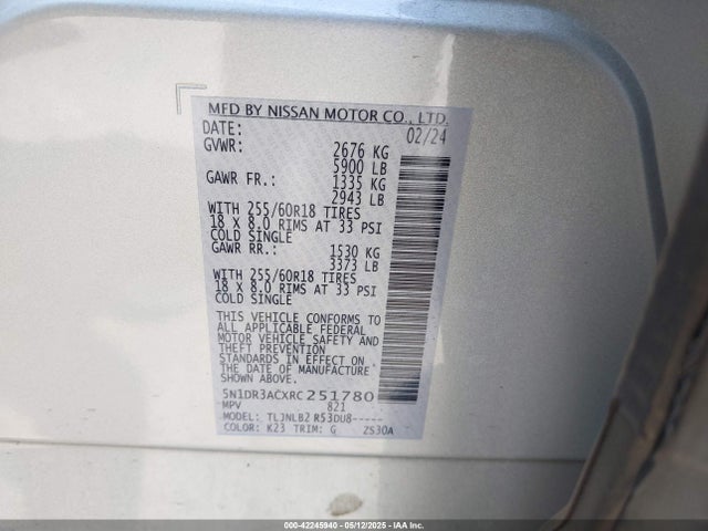 5N1DR3ACXRC251780 Nissan Pathfinder S 4wd