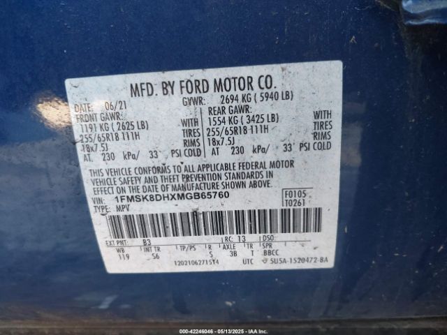 1FMSK8DHXMGB65760 Ford EXPLORER XLT