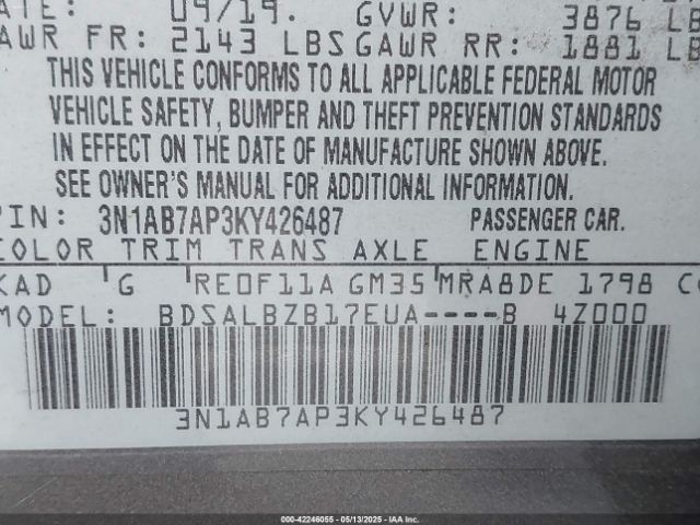 3N1AB7AP3KY426487 Nissan SENTRA S