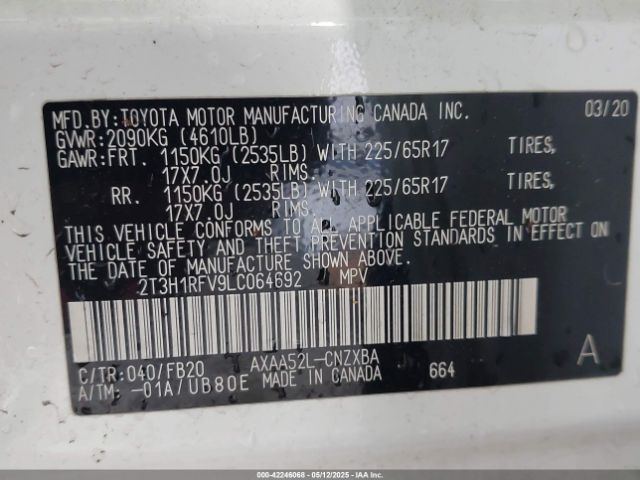 2T3H1RFV9LC064692 Toyota RAV4 LE