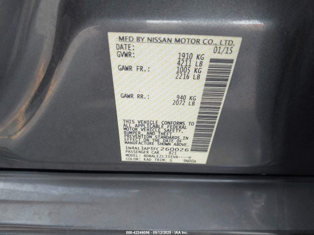 1N4AL3AP3FC260026 Nissan Altima 2.5 S