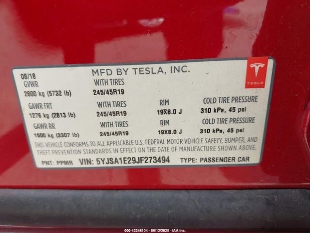2018 TESLA MODEL S 5YJSA1E29JF273494 Photo 8