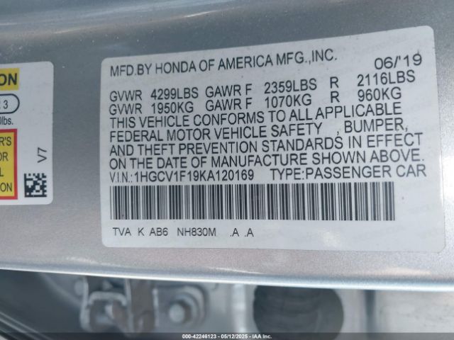 1HGCV1F19KA120169 Honda l15be