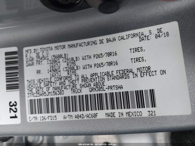 3TMCZ5AN5JM156303 Toyota Tacoma Trd Off Road
