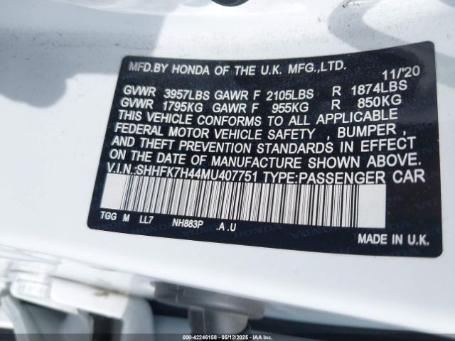 2021 HONDA CIVIC SHHFK7H44MU407751 Photo 8