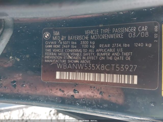 2008 BMW 550I WBANW535X8CT53927 Photo 8