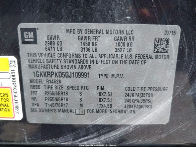 1GKKRPKD5GJ109991 GMC Acadia Sle-2