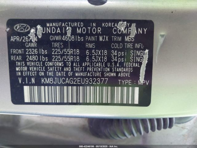 KM8JUCAG2EU932377 Hyundai Tucson Limited