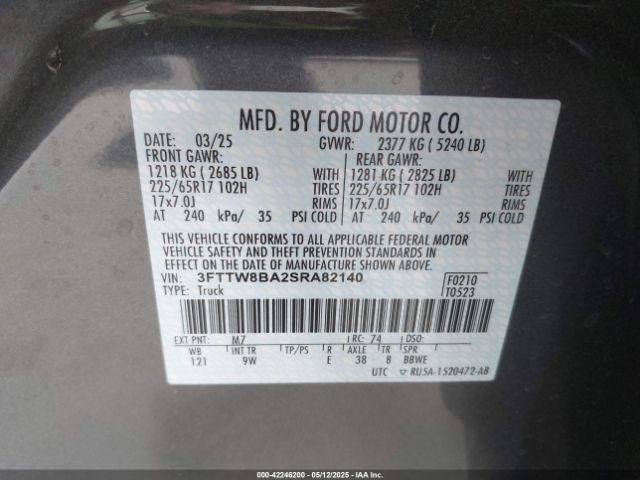 3FTTW8BA2SRA82140 Ford Maverick Xl