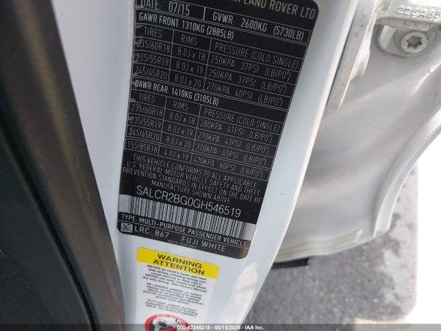 SALCR2BG0GH546519 Land Rover gtdi lev3 sulev30
