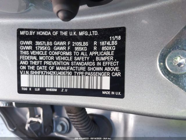 SHHFK7H42KU406790 Honda Civic Sport