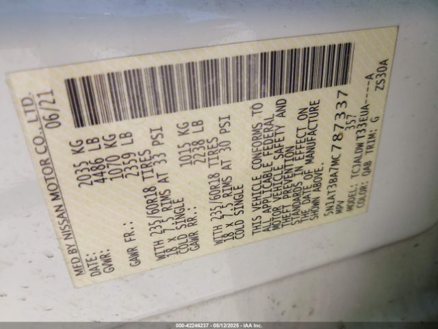 5N1AT3BA7MC787337 Nissan Rogue Sv Fwd