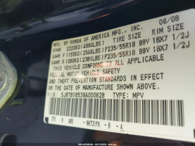 2009 ACURA RDX 5J8TB18539A000628 Photo 8