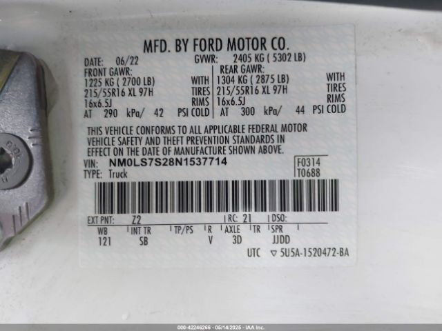 NM0LS7S28N1537714 Ford Transit Connect Xl Cargo Van