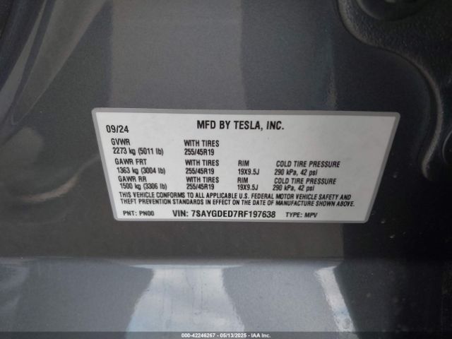 2024 TESLA MODEL Y 7SAYGDED7RF197638 Photo 8