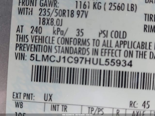 5LMCJ1C97HUL55934 Lincoln Mkc Premiere