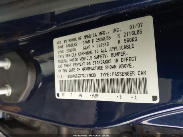 2007 ACURA TL 19UUA662X7A017839 Photo 8