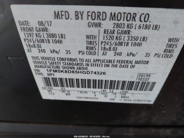 1FM5K8D85HGD74326 Ford EXPLORER XLT