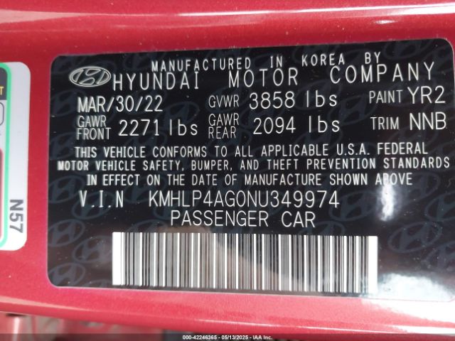 2022 HYUNDAI ELANTRA KMHLP4AG0NU349974 Photo 8