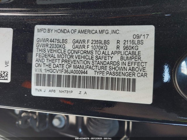 1HGCV1F36JA000944 Honda Accord Sport
