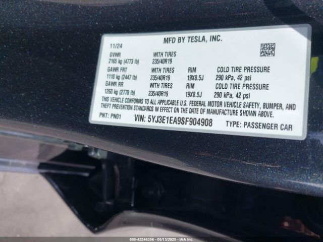 2025 TESLA MODEL 3 5YJ3E1EA9SF904908 Photo 8