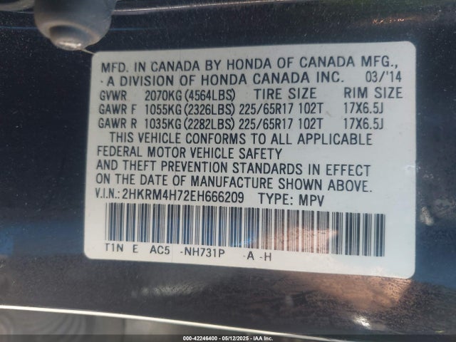 Honda Cr-v Ex-l 2014 2HKRM4H72EH666209 Image 9