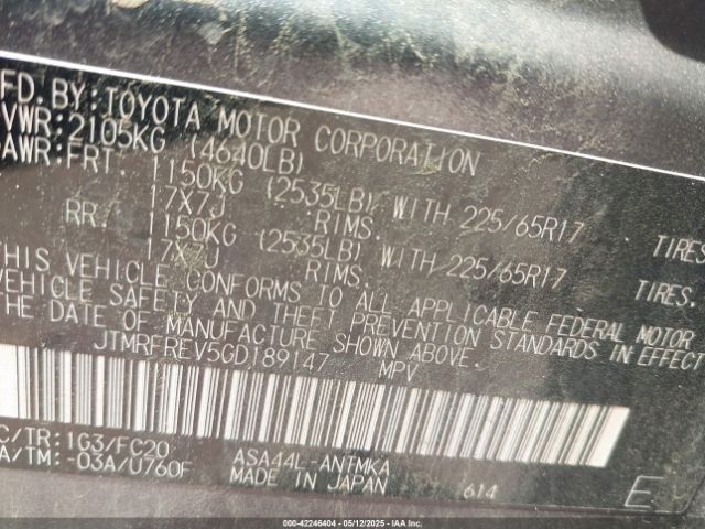 JTMRFREV5GD189147 Toyota Rav4 Xle