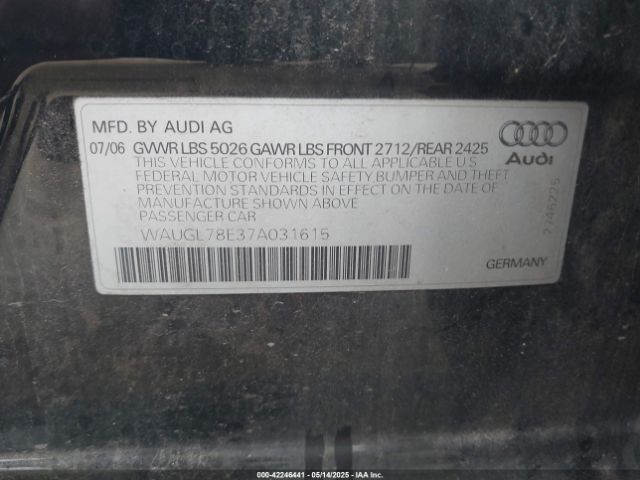 2007 AUDI S4 WAUGL78E37A031615 Photo 8