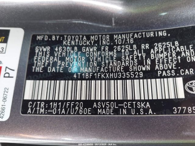 4T1BF1FKXHU335529 Toyota CAMRY SE