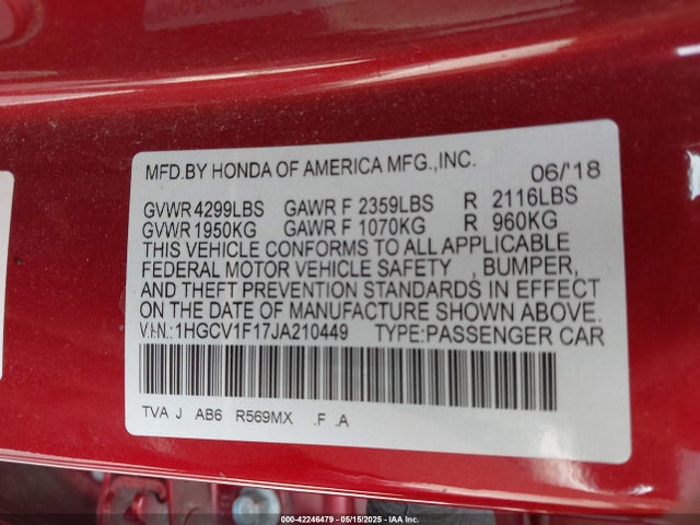 1HGCV1F17JA210449 Honda ACCORD LX