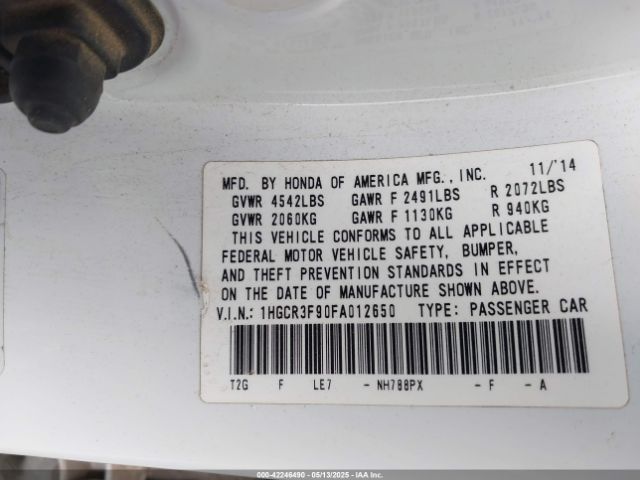 1HGCR3F90FA012650 Honda Accord Touring