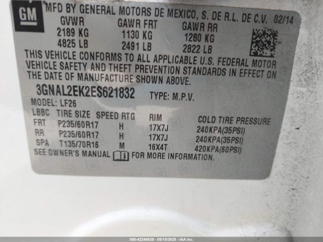 3GNAL2EK2ES621832 Chevrolet Captiva Sport 2ls