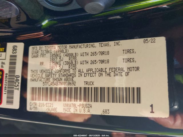5TFLA5AB7NX010692 Toyota Tundra Sr5