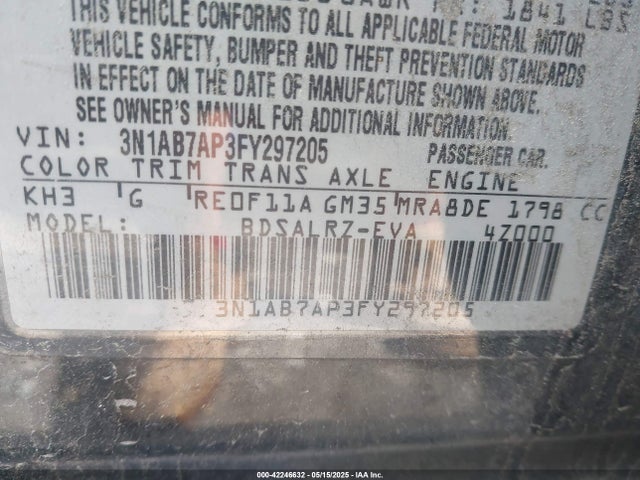 3N1AB7AP3FY297205 Nissan SENTRA SR