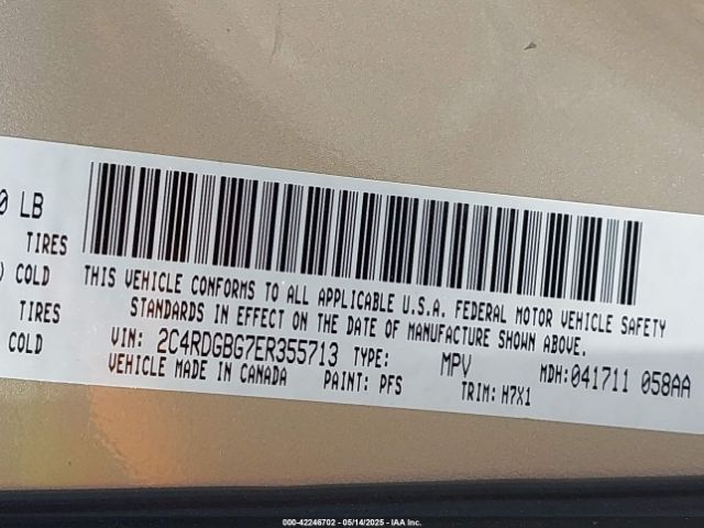 2C4RDGBG7ER355713 Dodge Grand Caravan Se