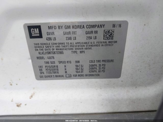 KL4CJ1SM7GB722865 Buick Encore Sport Touring
