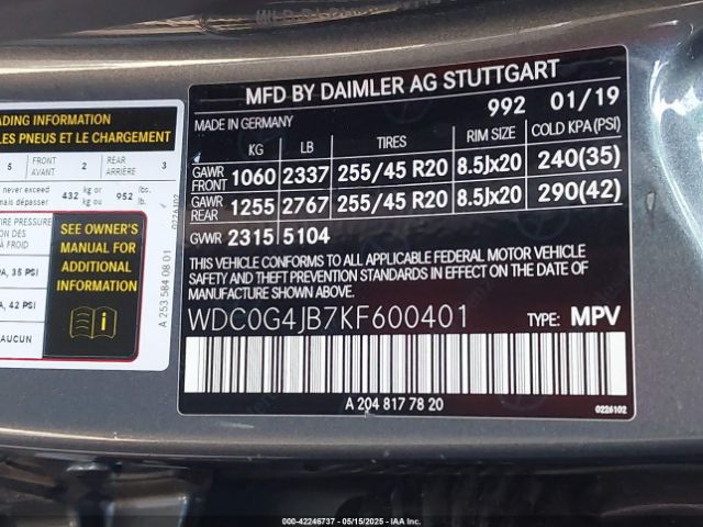 2019 MERCEDES-BENZ GLC 300 WDC0G4JB7KF600401 Photo 8